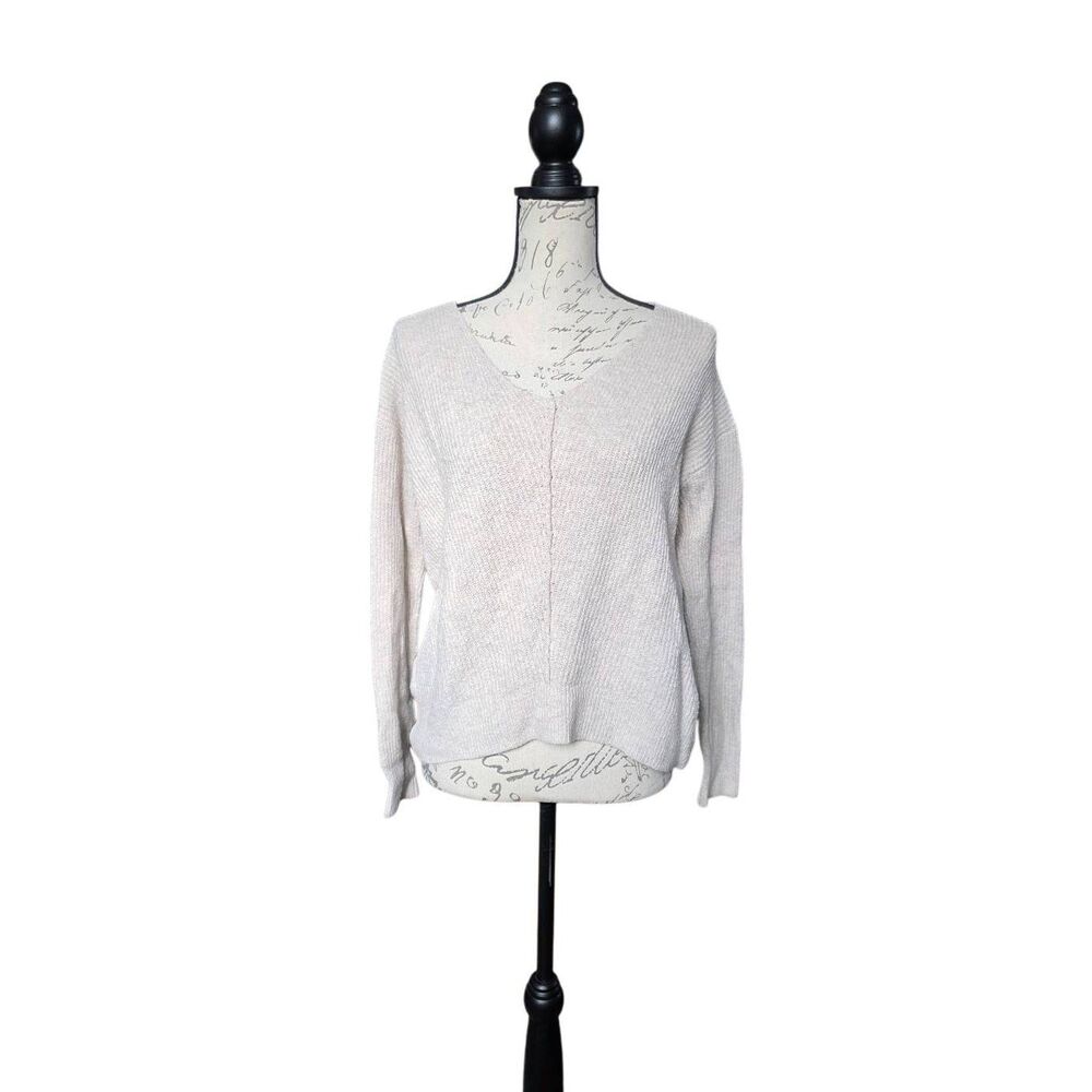 Ruby Moon Women's Size Small Oatmeal Heathered Ribbed V-Neck Sweater